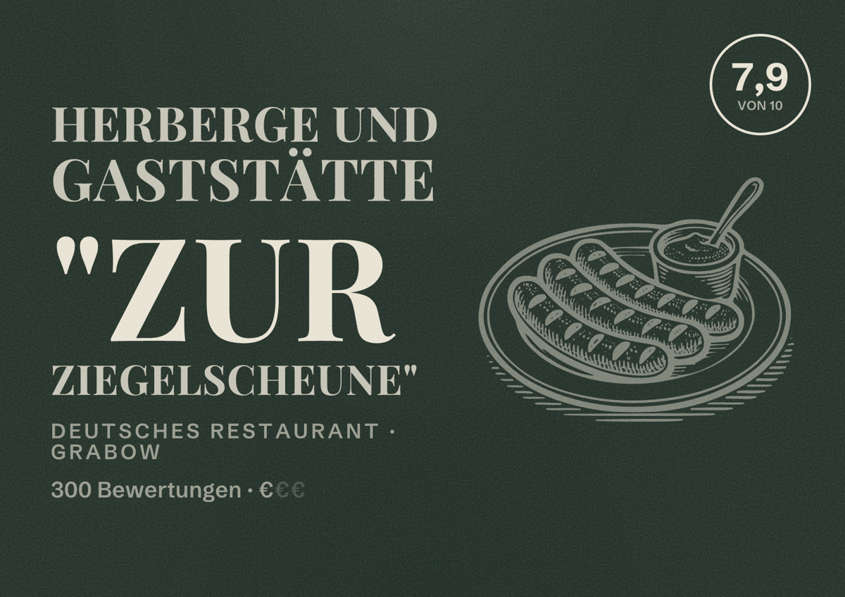 Illustriertes Poster von Herberge und Gaststätte "Zur Ziegelscheune", Deutsches Restaurant in Grabow: Bewertung 7,9 von 10 aus 300 Bewertungen, Preisniveau €