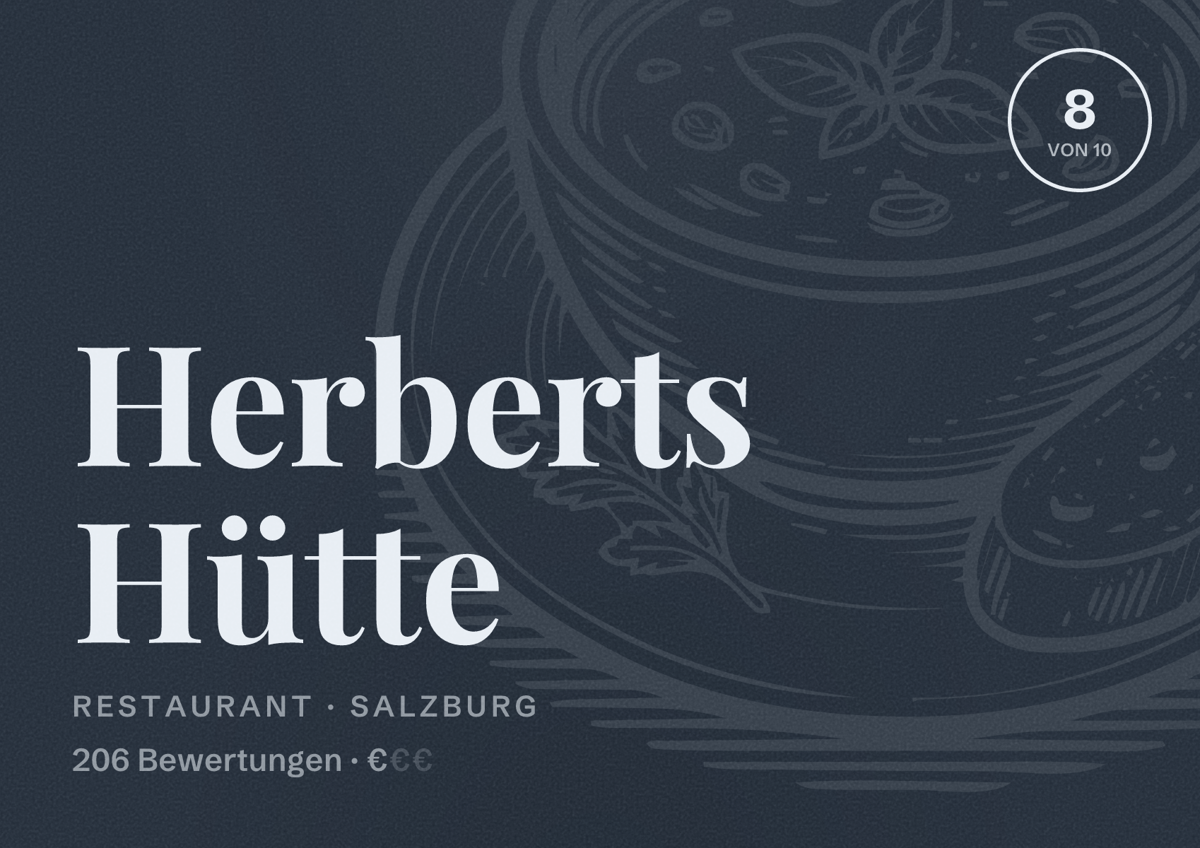 Illustriertes Poster von Herberts Hütte, Restaurant in Salzburg: Bewertung 8 von 10 aus 206 Bewertungen, Preisniveau €