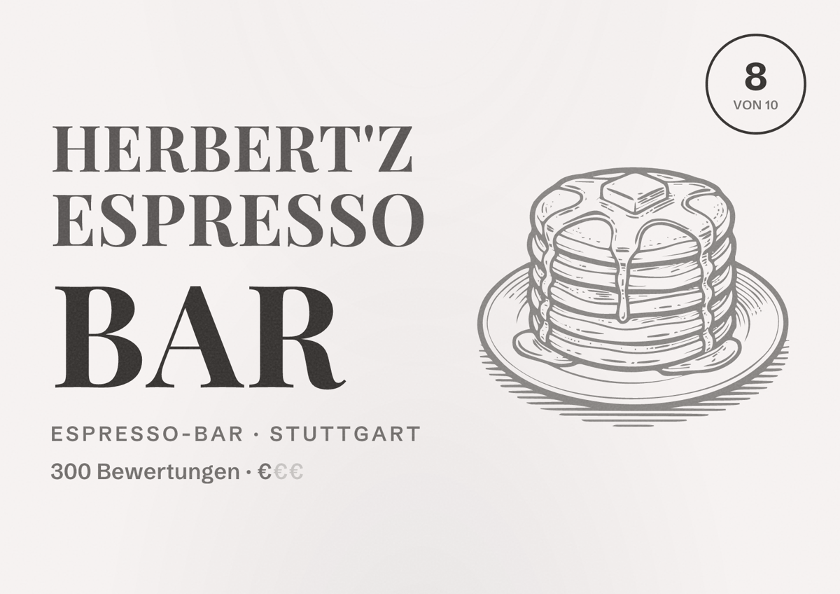Illustriertes Poster von Herbert'z Espresso Bar, Espresso-Bar in Stuttgart: Bewertung 8,0 von 10 aus 300 Bewertungen, Preisniveau €