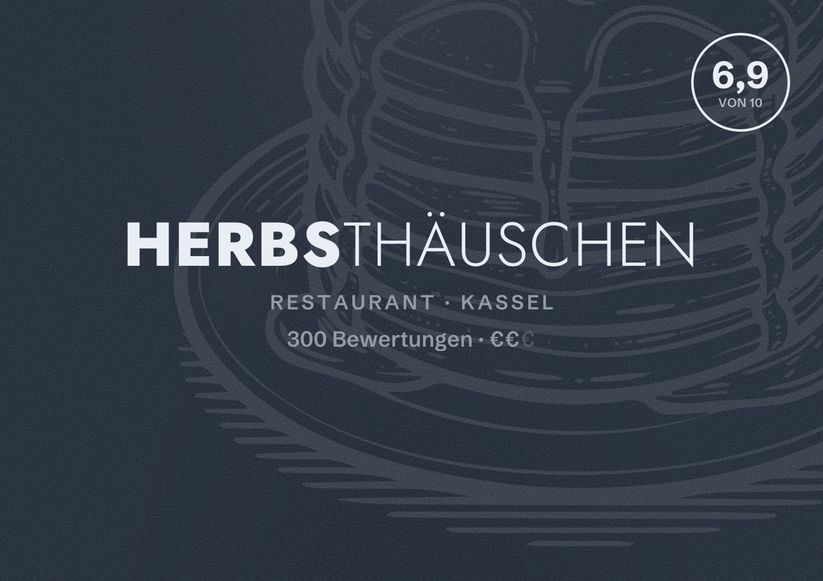 Illustriertes Poster von Herbsthäuschen, Restaurant in Kassel: Bewertung 6,9 von 10 aus 300 Bewertungen, Preisniveau €€