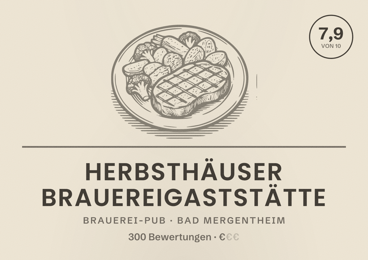 Illustriertes Poster von Herbsthäuser Brauereigaststätte, Brauerei-Pub in Bad Mergentheim: Bewertung 7,9 von 10 aus 300 Bewertungen, Preisniveau €