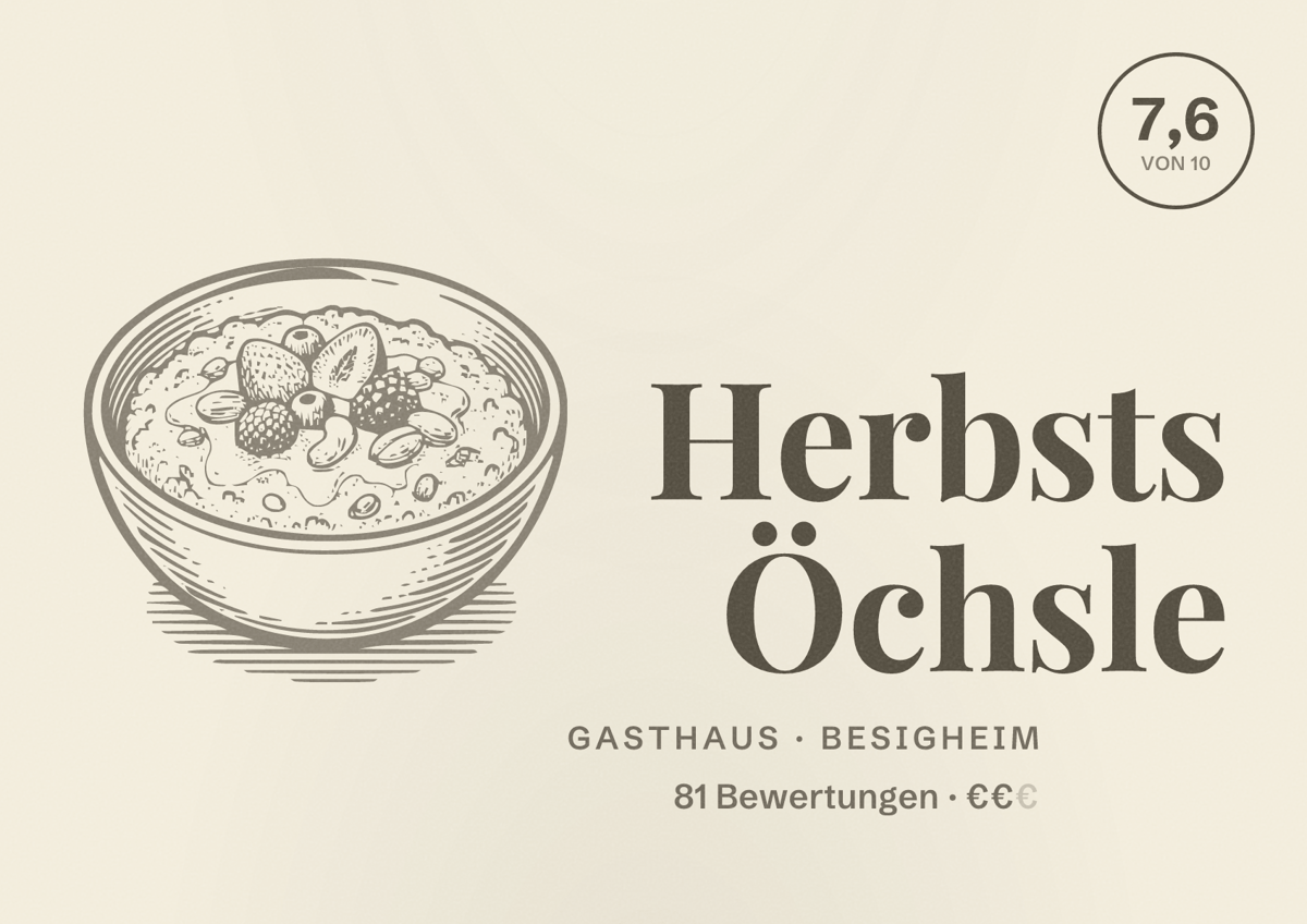Illustriertes Poster von Herbsts Öchsle, Gasthaus in Besigheim: Bewertung 7,6 von 10 aus 81 Bewertungen, Preisniveau €€
