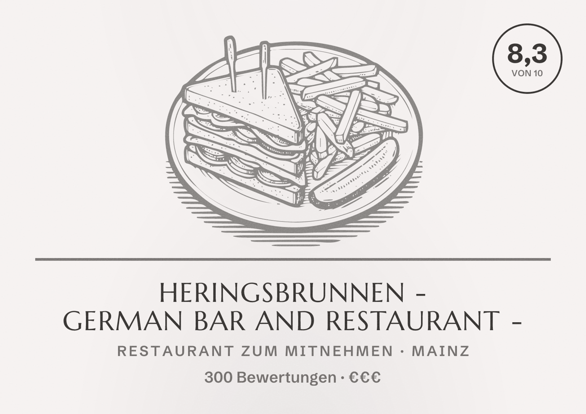 Illustriertes Poster von Heringsbrunnen - German Bar and Restaurant -, Restaurant zum Mitnehmen in Mainz: Bewertung 8,3 von 10 aus 300 Bewertungen, Preisniveau €€€