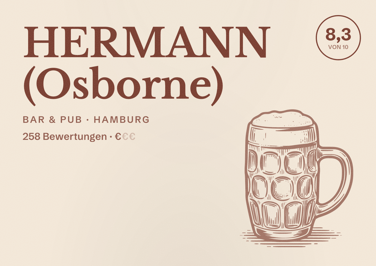 Illustriertes Poster von HERMANN (Osborne), Bar & Pub in Hamburg: Bewertung 8,3 von 10 aus 258 Bewertungen, Preisniveau €
