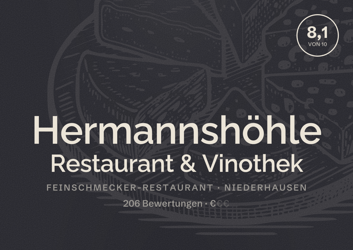 Illustriertes Poster von Hermannshöhle Restaurant & Vinothek, Feinschmecker-Restaurant in Niederhausen: Bewertung 8,1 von 10 aus 206 Bewertungen, Preisniveau €