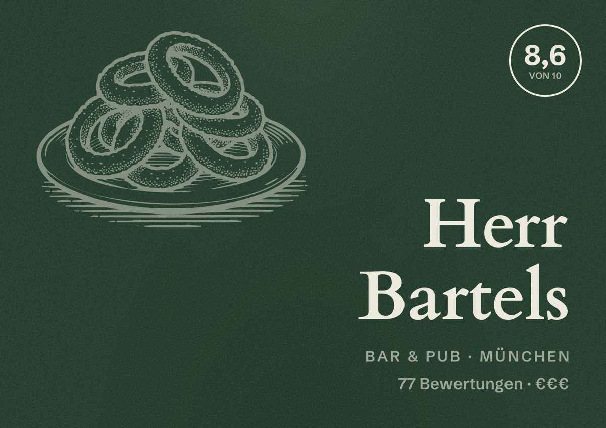 Illustriertes Poster von Herr Bartels, Bar & Pub in München: Bewertung 8,6 von 10 aus 77 Bewertungen, Preisniveau €€€