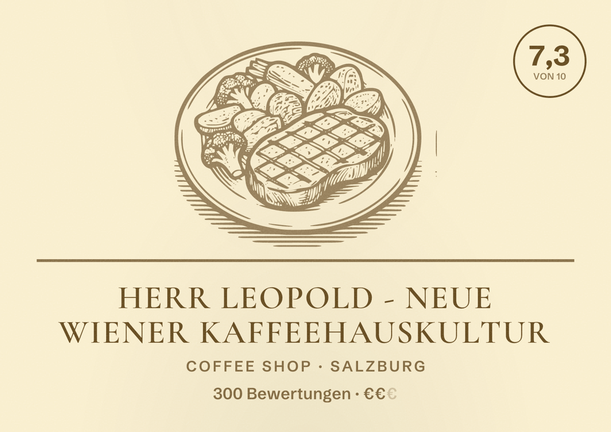 Illustriertes Poster von Herr Leopold - Neue Wiener Kaffeehauskultur, Coffee Shop in Salzburg: Bewertung 7,3 von 10 aus 300 Bewertungen, Preisniveau €€
