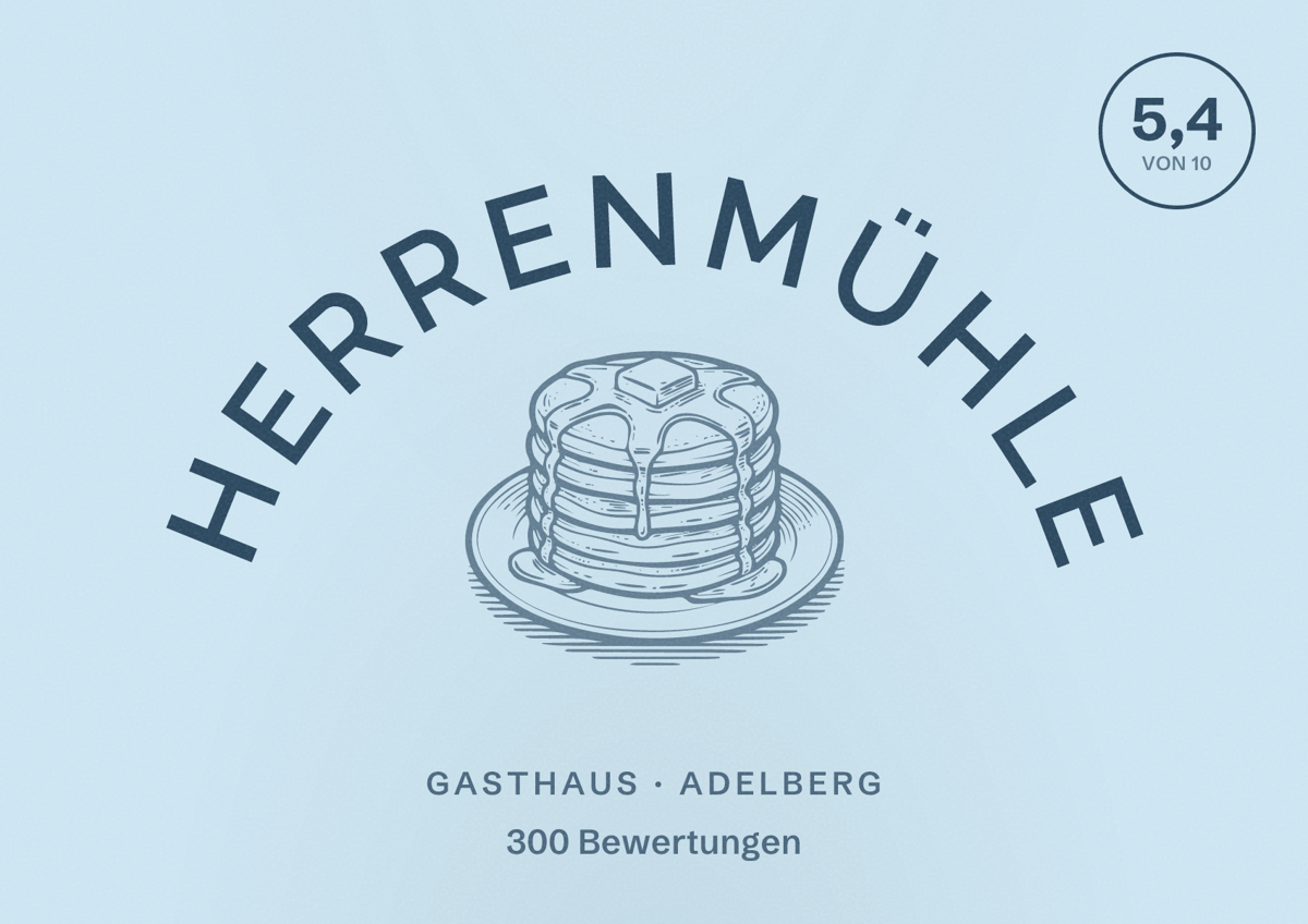 Illustriertes Poster von Herrenmühle, Gasthaus in Adelberg: Bewertung 5,4 von 10 aus 300 Bewertungen