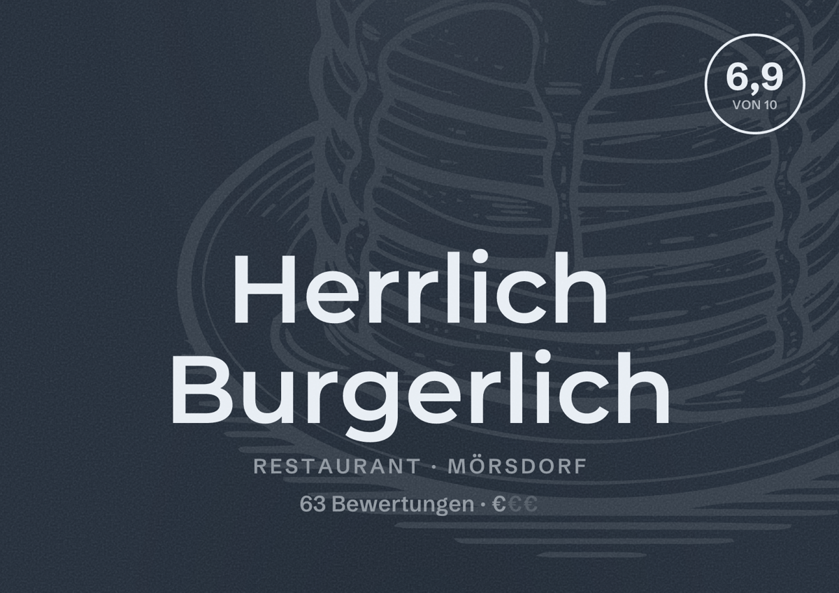 Illustriertes Poster von Herrlich Burgerlich, Restaurant in Mörsdorf: Bewertung 6,9 von 10 aus 63 Bewertungen, Preisniveau €
