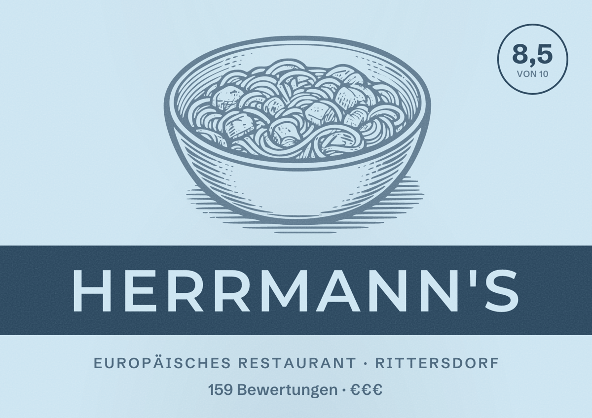 Illustriertes Poster von HERRMANN'S, Europäisches Restaurant in Rittersdorf: Bewertung 8,5 von 10 aus 159 Bewertungen, Preisniveau €€€