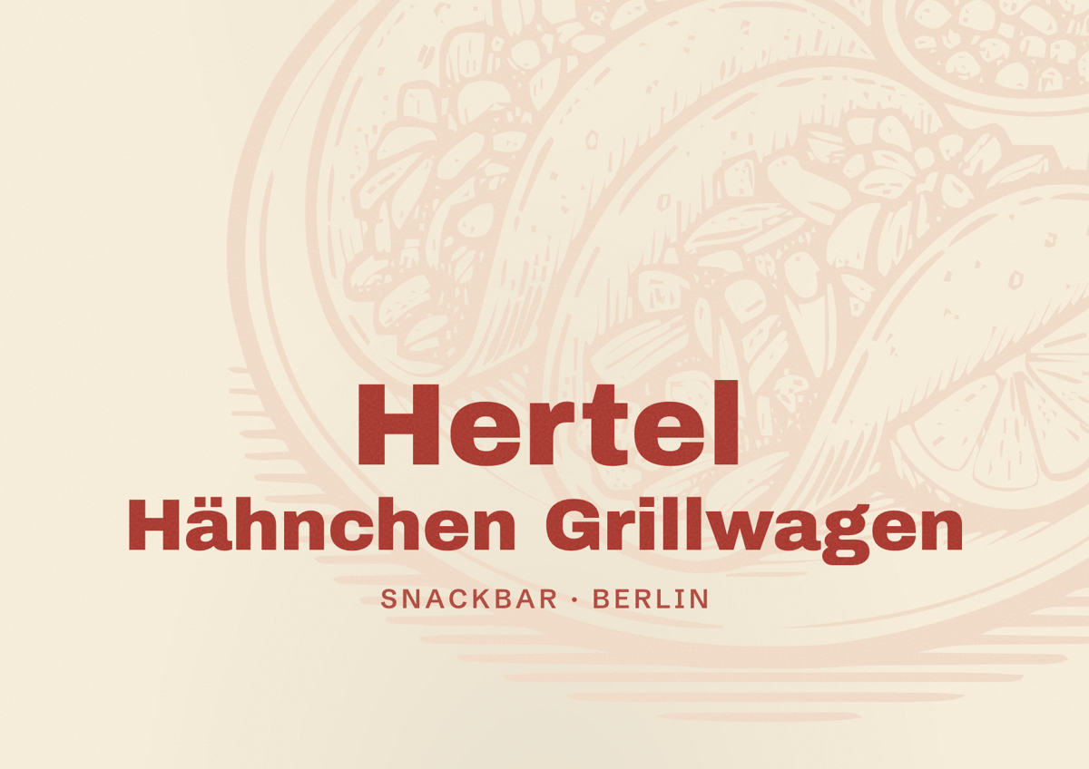 Illustriertes Poster von Hertel Hähnchen Grillwagen, Snackbar in Berlin