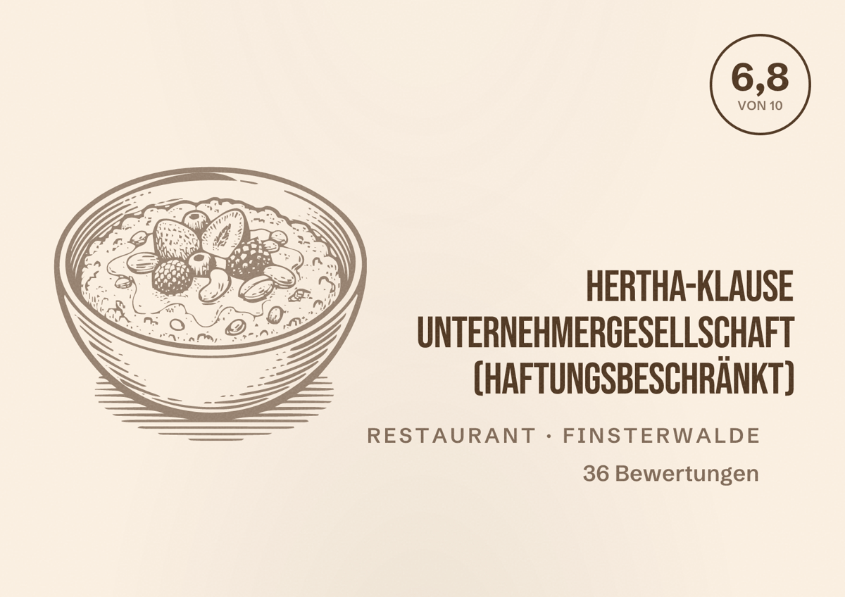 Illustriertes Poster von Hertha-Klause Unternehmergesellschaft (haftungsbeschränkt), Restaurant in Finsterwalde: Bewertung 6,8 von 10 aus 36 Bewertungen