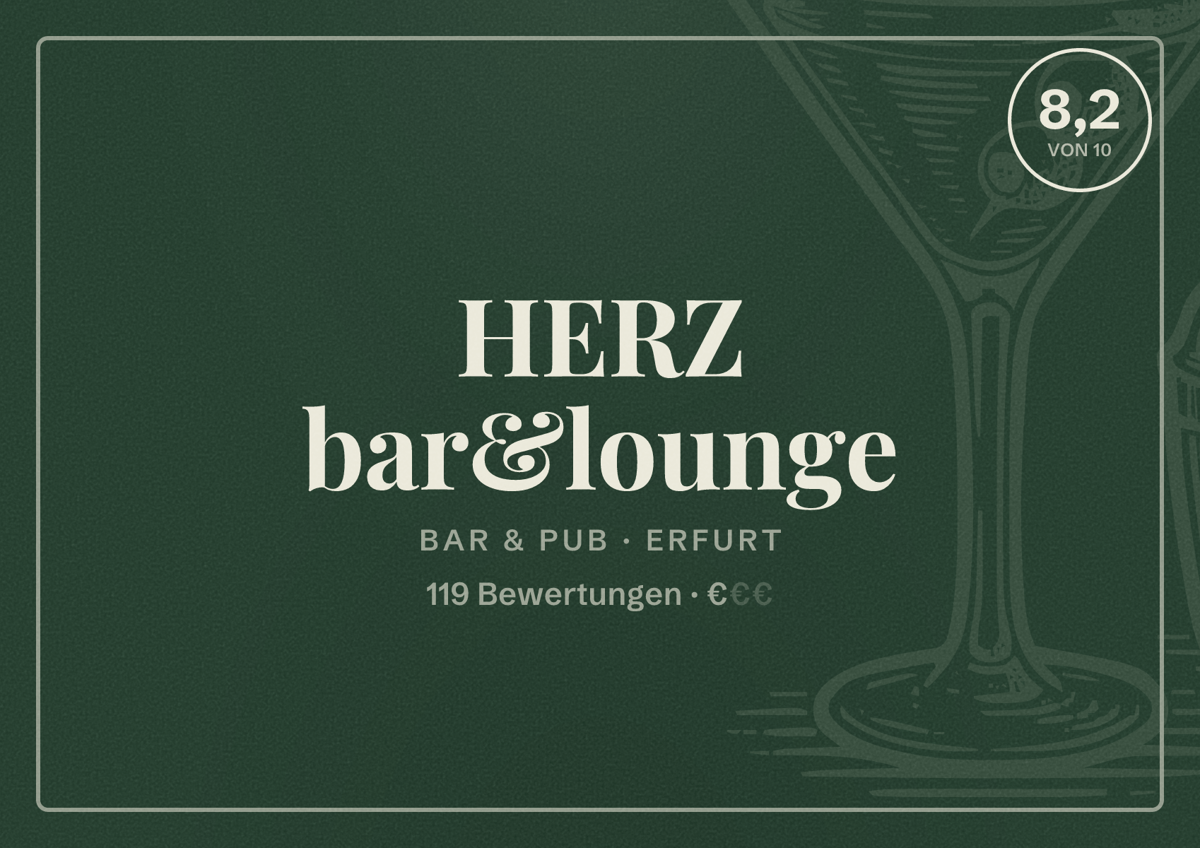 Illustriertes Poster von HERZ bar&lounge, Bar & Pub in Erfurt: Bewertung 8,2 von 10 aus 119 Bewertungen, Preisniveau €