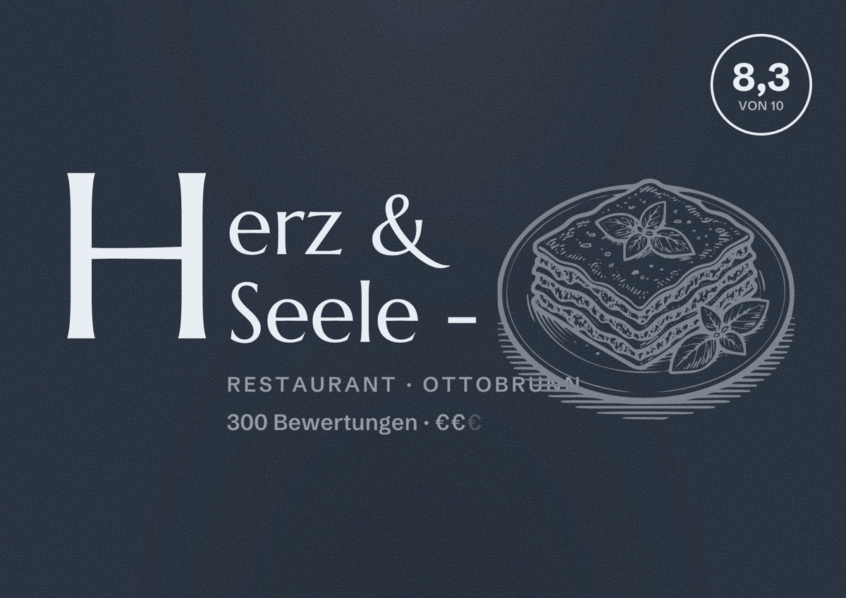 Illustriertes Poster von Herz & Seele -, Restaurant in Ottobrunn: Bewertung 8,3 von 10 aus 300 Bewertungen, Preisniveau €€