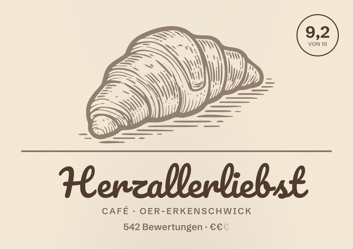 Illustriertes Poster von Herzallerliebst, Café in Oer-Erkenschwick: Bewertung 9,2 von 10 aus 542 Bewertungen, Preisniveau €€
