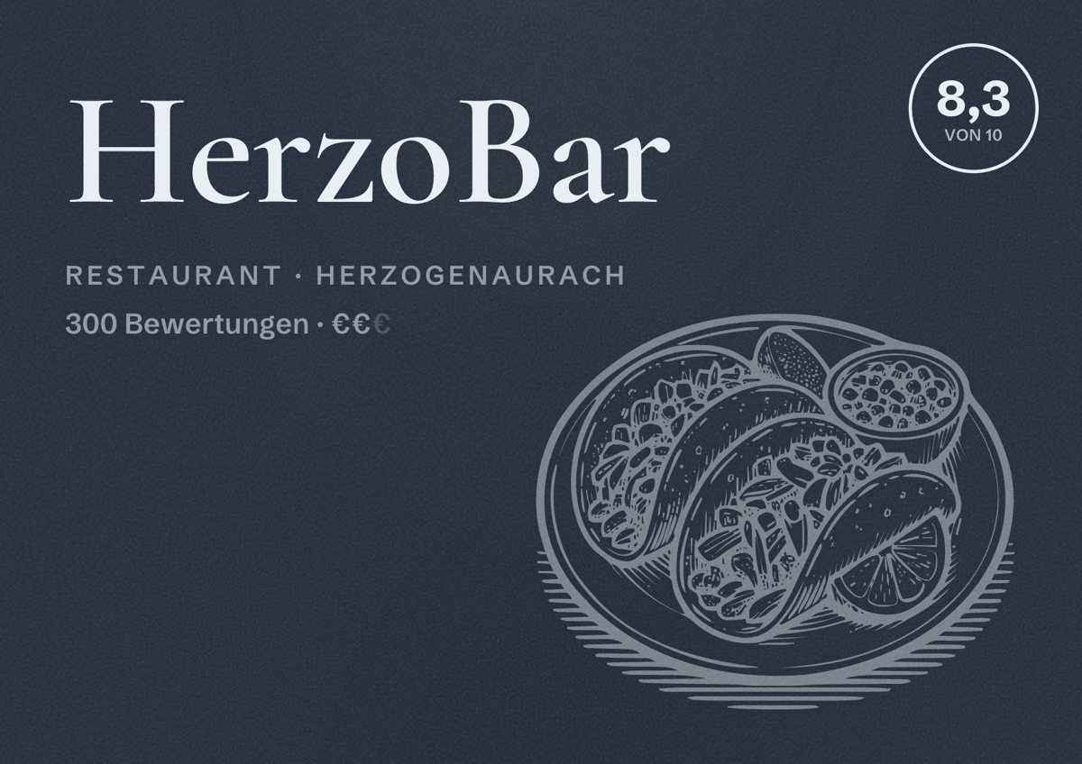 Illustriertes Poster von HerzoBar, Restaurant in Herzogenaurach: Bewertung 8,3 von 10 aus 300 Bewertungen, Preisniveau €€