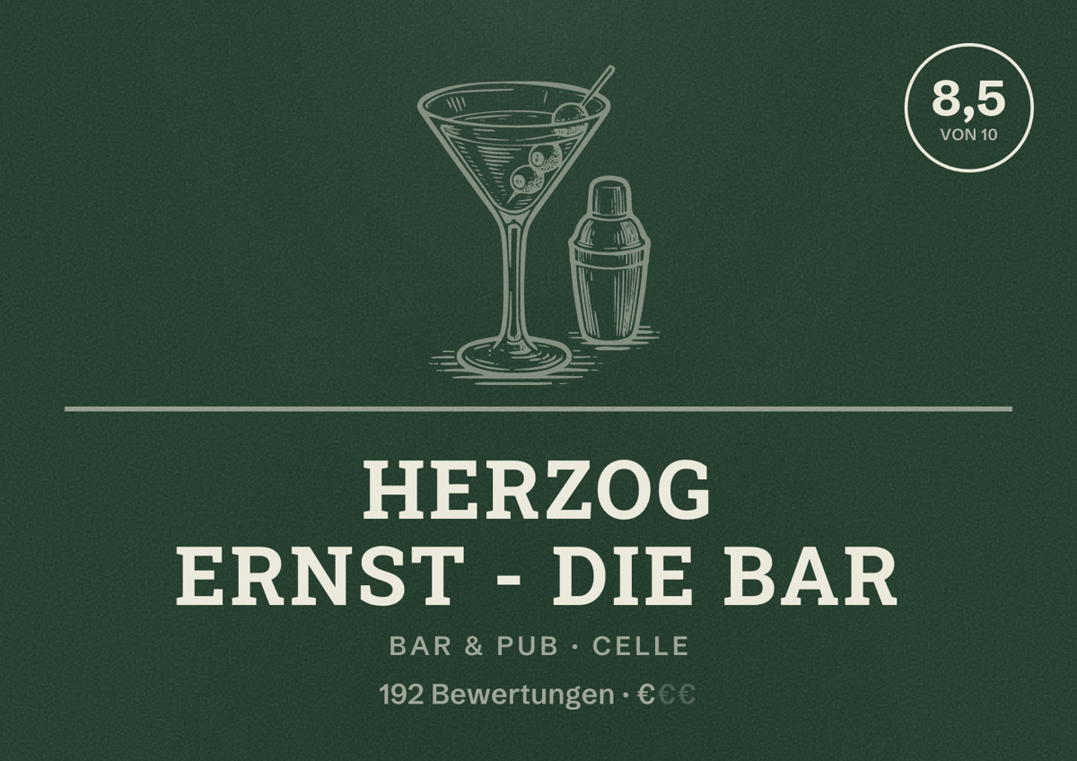 Illustriertes Poster von Herzog Ernst - Die Bar, Bar & Pub in Celle: Bewertung 8,5 von 10 aus 192 Bewertungen, Preisniveau €
