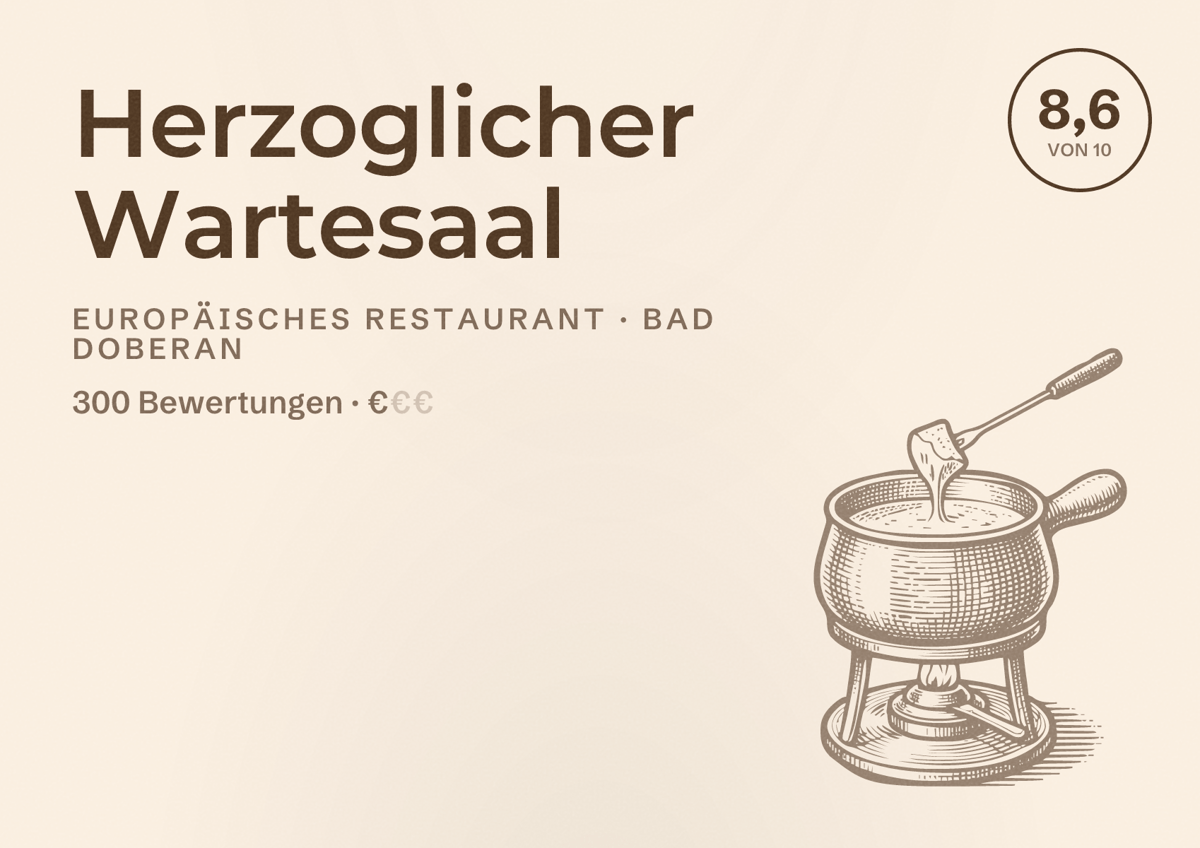 Illustriertes Poster von Herzoglicher Wartesaal, Europäisches Restaurant in Bad Doberan: Bewertung 8,6 von 10 aus 300 Bewertungen, Preisniveau €