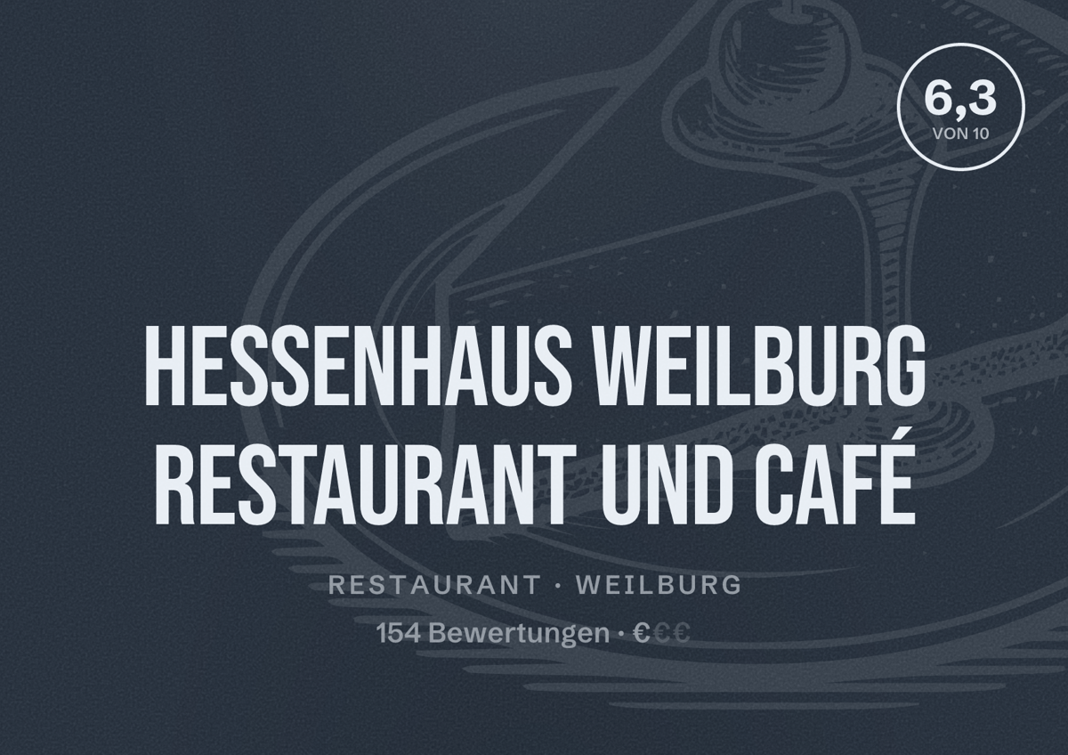 Illustriertes Poster von Hessenhaus Weilburg Restaurant und Café, Restaurant in Weilburg: Bewertung 6,3 von 10 aus 154 Bewertungen, Preisniveau €