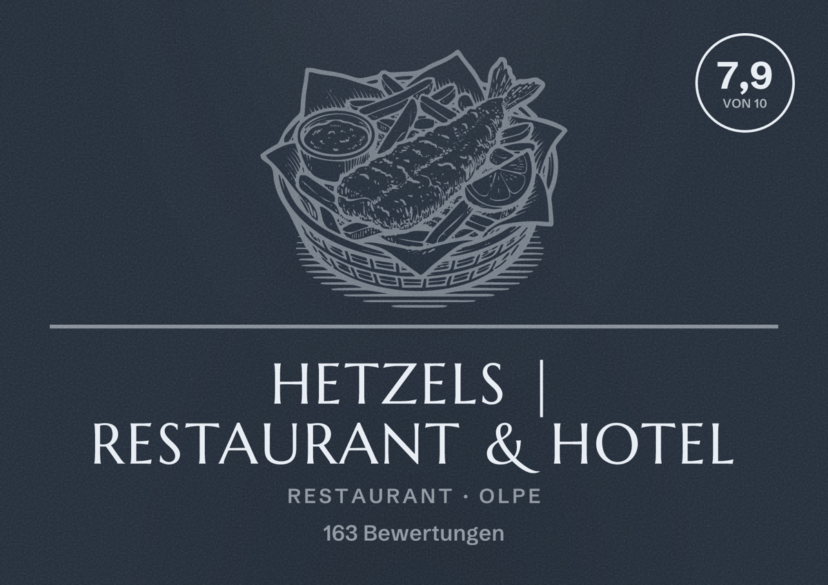 Illustriertes Poster von Hetzels | Restaurant & Hotel, Restaurant in Olpe: Bewertung 7,9 von 10 aus 163 Bewertungen
