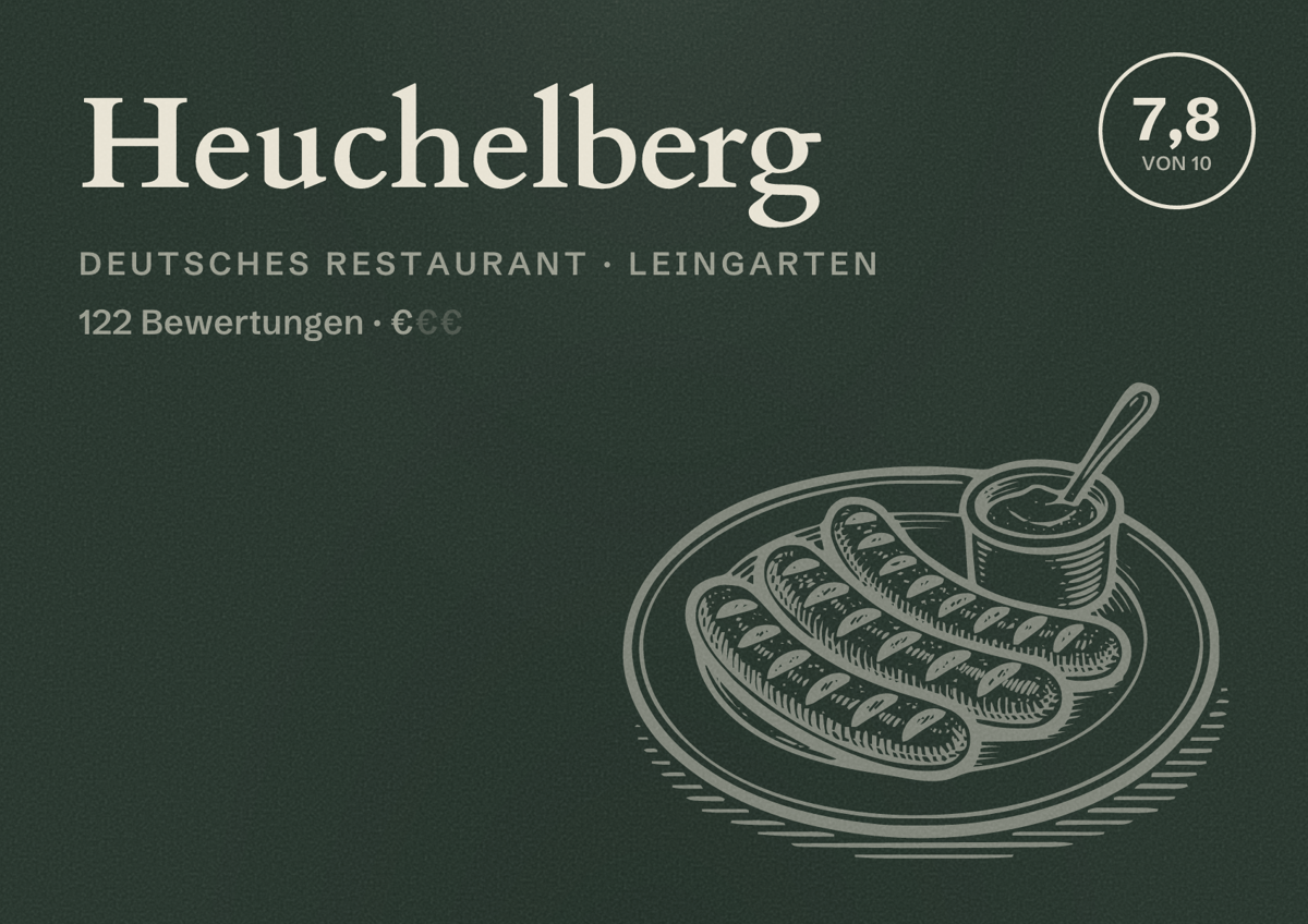 Illustriertes Poster von Heuchelberg, Deutsches Restaurant in Leingarten: Bewertung 7,8 von 10 aus 122 Bewertungen, Preisniveau €