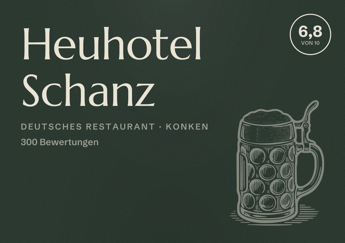 Illustriertes Poster von Heuhotel Schanz, Deutsches Restaurant in Konken: Bewertung 6,8 von 10 aus 300 Bewertungen