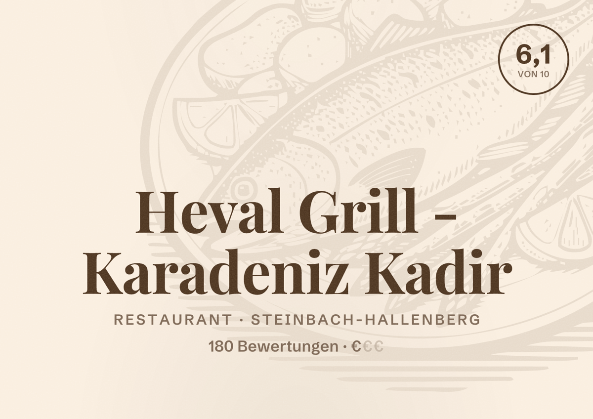Illustriertes Poster von Heval Grill - Karadeniz Kadir, Restaurant in Steinbach-Hallenberg: Bewertung 6,1 von 10 aus 180 Bewertungen, Preisniveau €