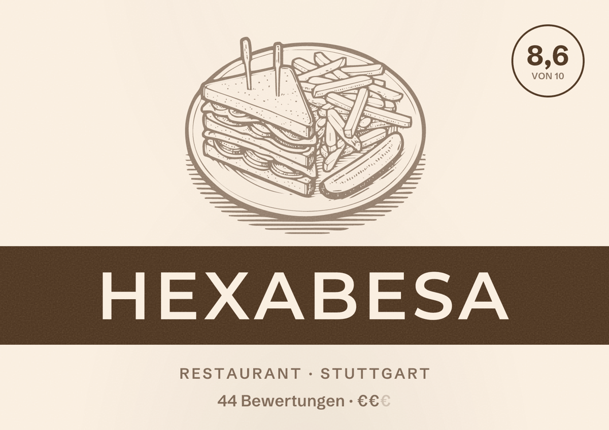 Illustriertes Poster von hexabesa, Restaurant in Stuttgart: Bewertung 8,6 von 10 aus 44 Bewertungen, Preisniveau €€