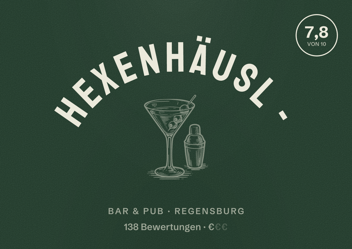 Illustriertes Poster von Hexenhäusl -, Bar & Pub in Regensburg: Bewertung 7,8 von 10 aus 138 Bewertungen, Preisniveau €