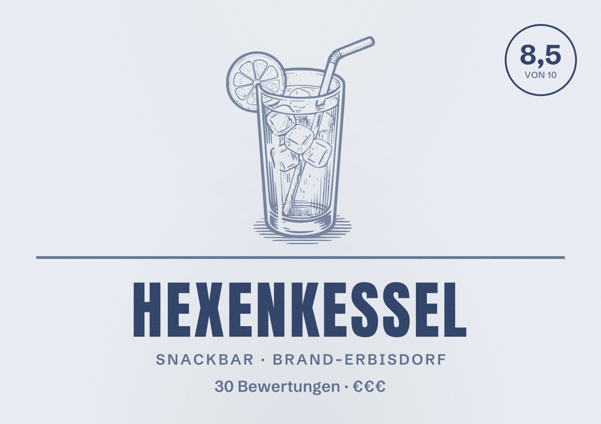 Illustriertes Poster von Hexenkessel, Snackbar in Brand-Erbisdorf: Bewertung 8,5 von 10 aus 30 Bewertungen, Preisniveau €€€