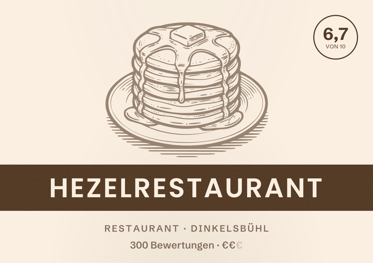 Illustriertes Poster von hezelRESTAURANT, Restaurant in Dinkelsbühl: Bewertung 6,7 von 10 aus 300 Bewertungen, Preisniveau €€