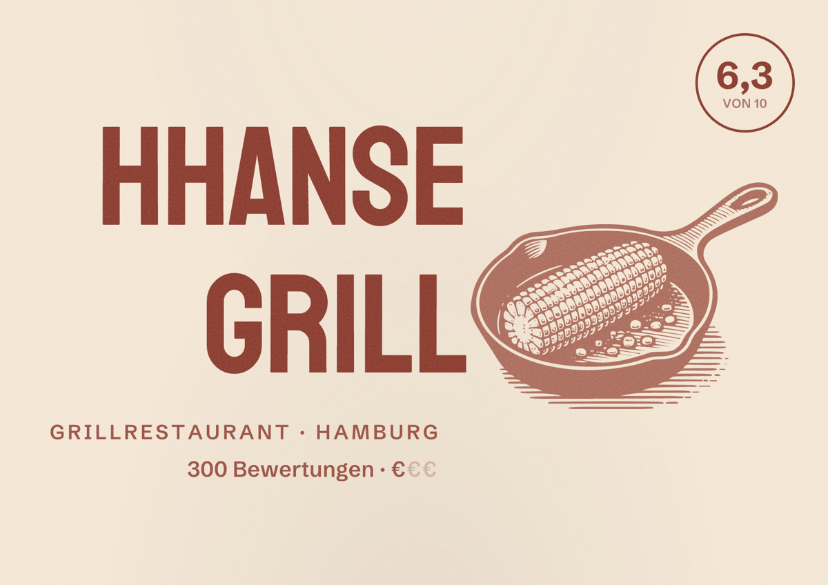 Illustriertes Poster von HHanse GRILL, Grillrestaurant in Hamburg: Bewertung 6,3 von 10 aus 300 Bewertungen, Preisniveau €
