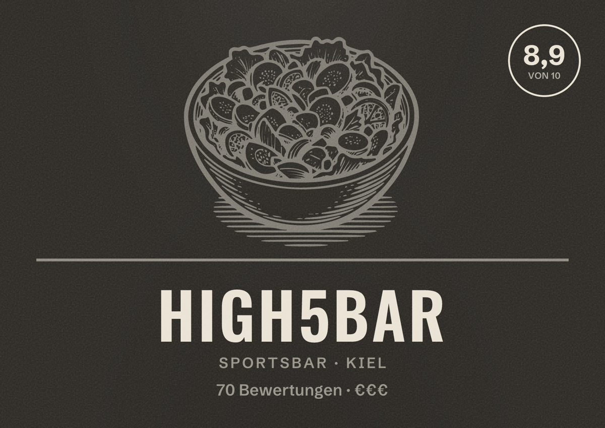 Illustriertes Poster von High5Bar, Sportsbar in Kiel: Bewertung 8,9 von 10 aus 70 Bewertungen, Preisniveau €€€