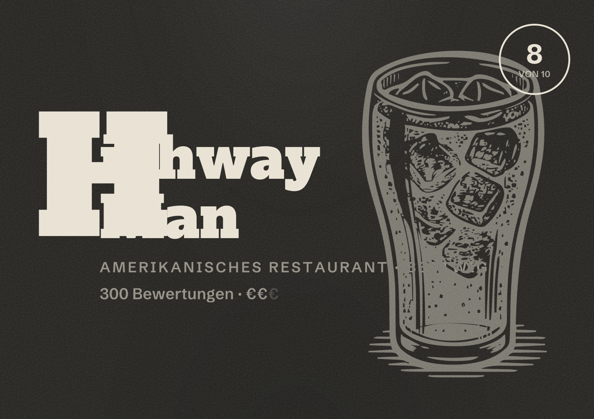 Illustriertes Poster von Highway Man, Amerikanisches Restaurant in Bestwig: Bewertung 8 von 10 aus 300 Bewertungen, Preisniveau €€