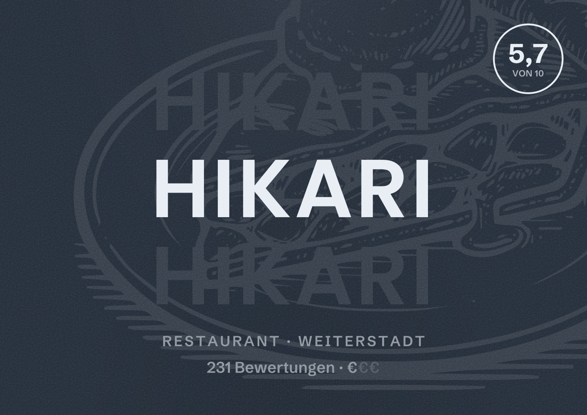 Illustriertes Poster von Hikari, Restaurant in Weiterstadt: Bewertung 5,7 von 10 aus 231 Bewertungen, Preisniveau €