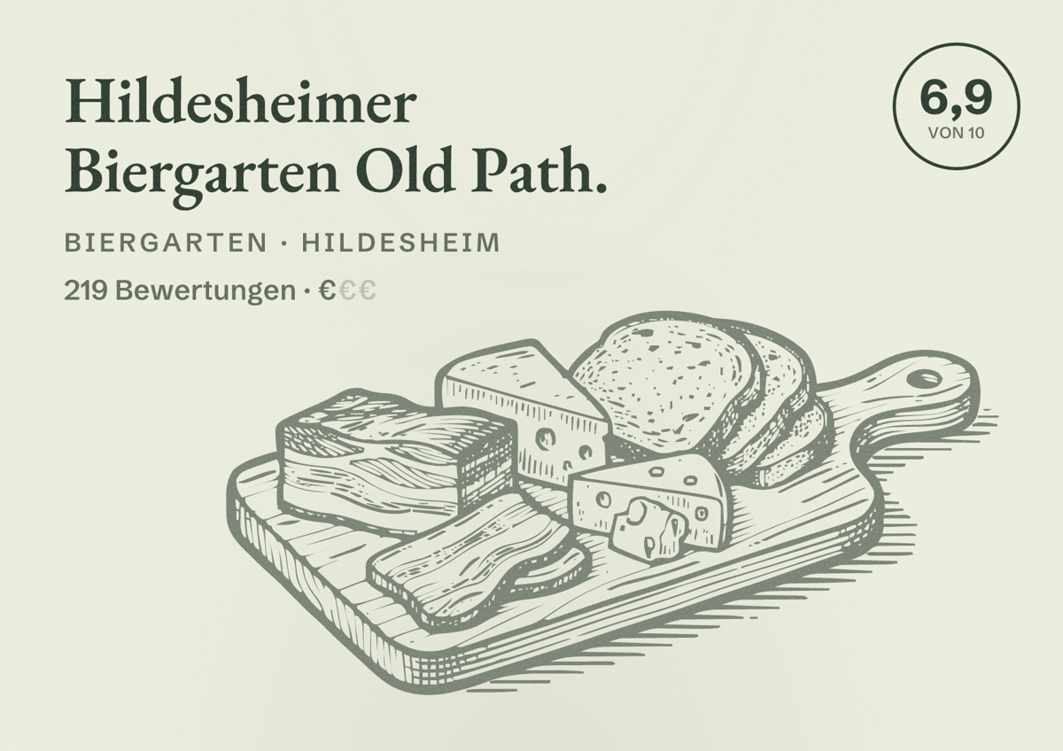 Illustriertes Poster von Hildesheimer Biergarten Old Path., Biergarten in Hildesheim: Bewertung 6,9 von 10 aus 219 Bewertungen, Preisniveau €