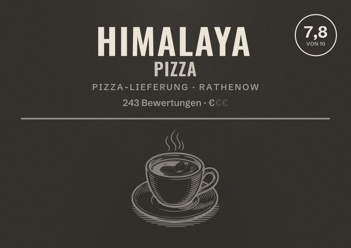 Illustriertes Poster von Himalaya Pizza, Pizza-Lieferung in Rathenow: Bewertung 7,8 von 10 aus 243 Bewertungen, Preisniveau €