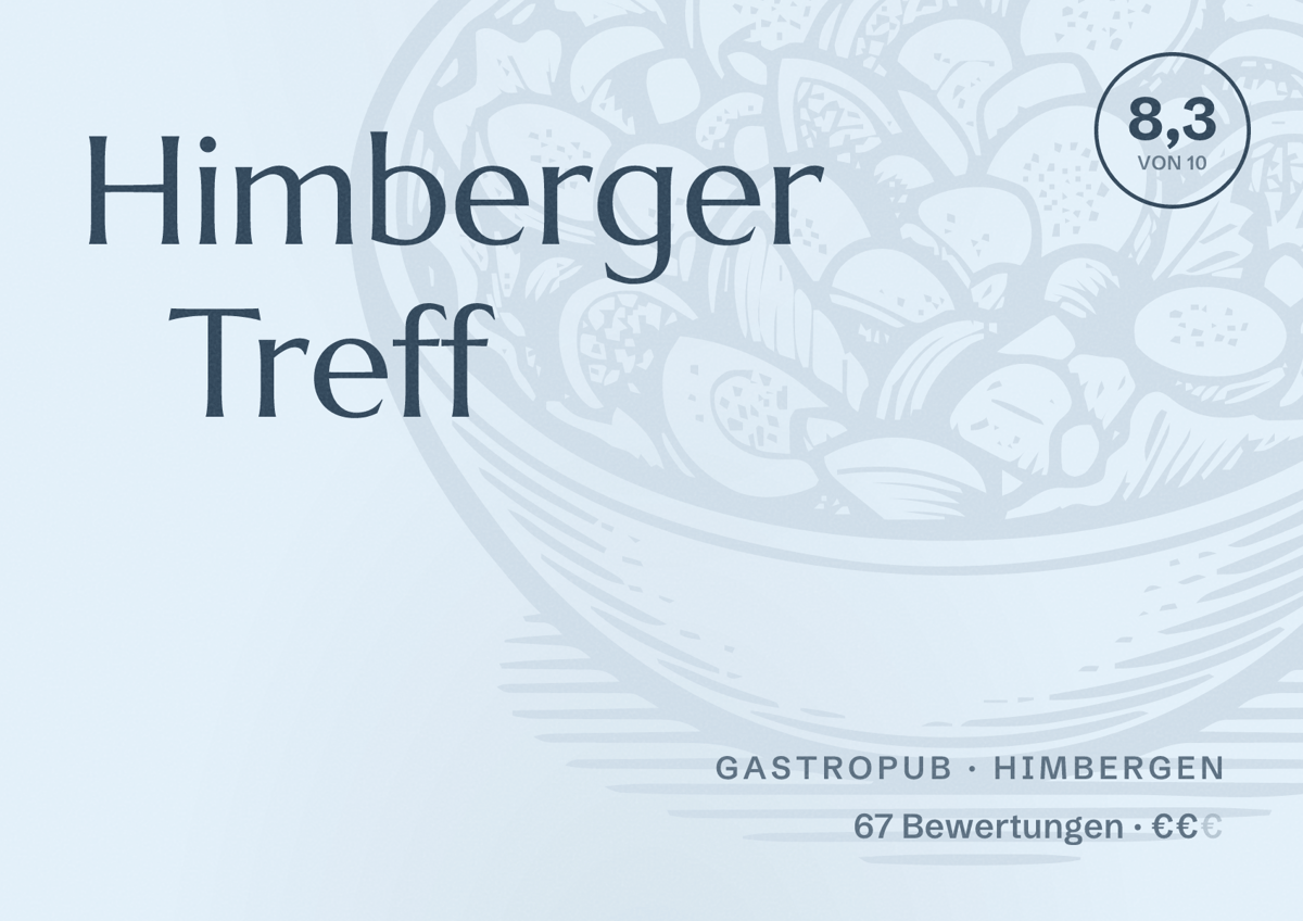 Illustriertes Poster von Himberger Treff, Gastropub in Himbergen: Bewertung 8,3 von 10 aus 67 Bewertungen, Preisniveau €€