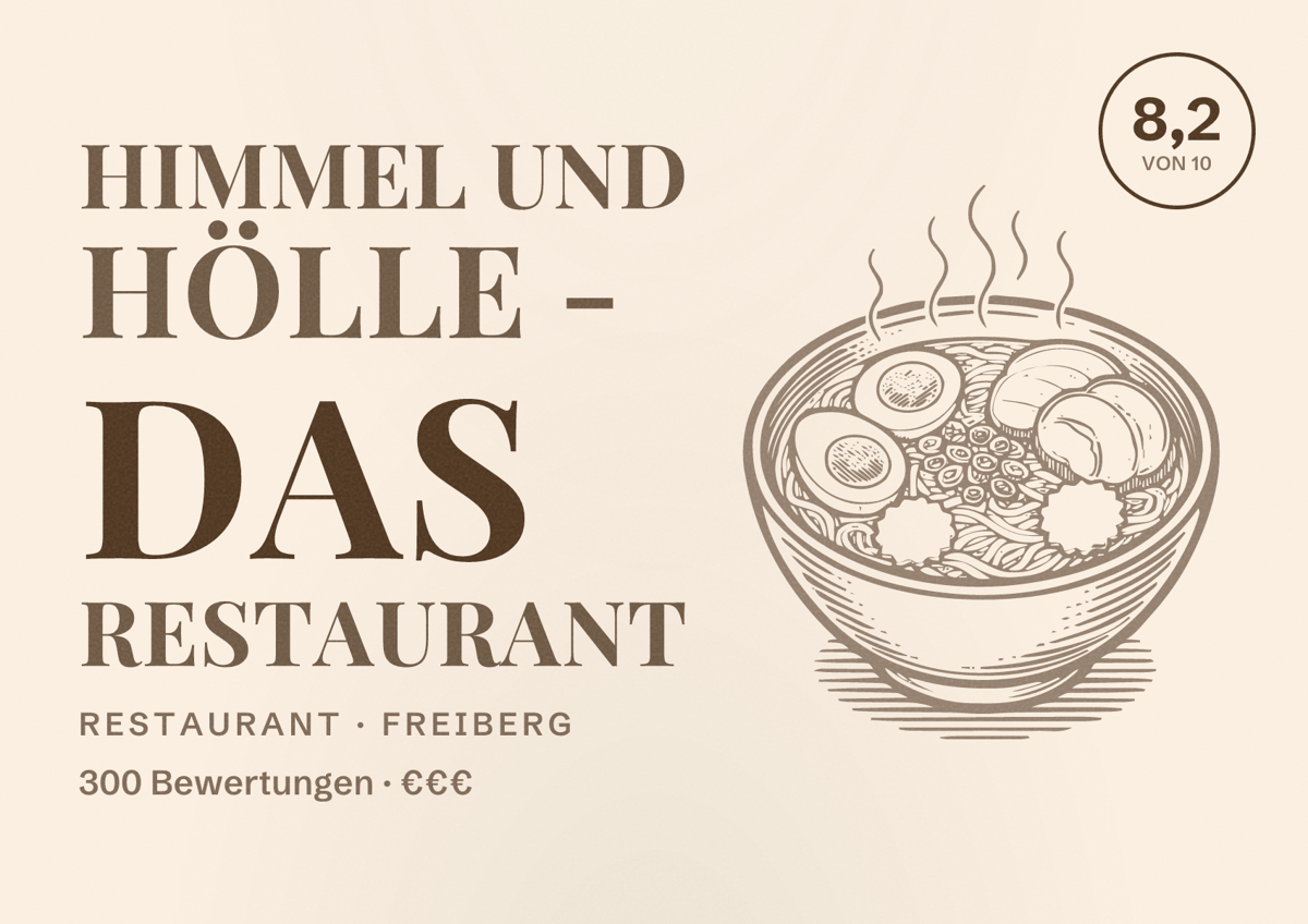 Illustriertes Poster von Himmel und Hölle - DAS RESTAURANT, Restaurant in Freiberg: Bewertung 8,2 von 10 aus 300 Bewertungen, Preisniveau €€€
