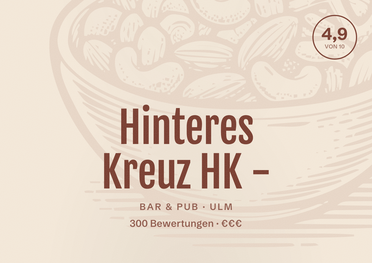 Illustriertes Poster von Hinteres Kreuz HK -, Bar & Pub in Ulm: Bewertung 4,9 von 10 aus 300 Bewertungen, Preisniveau €€€