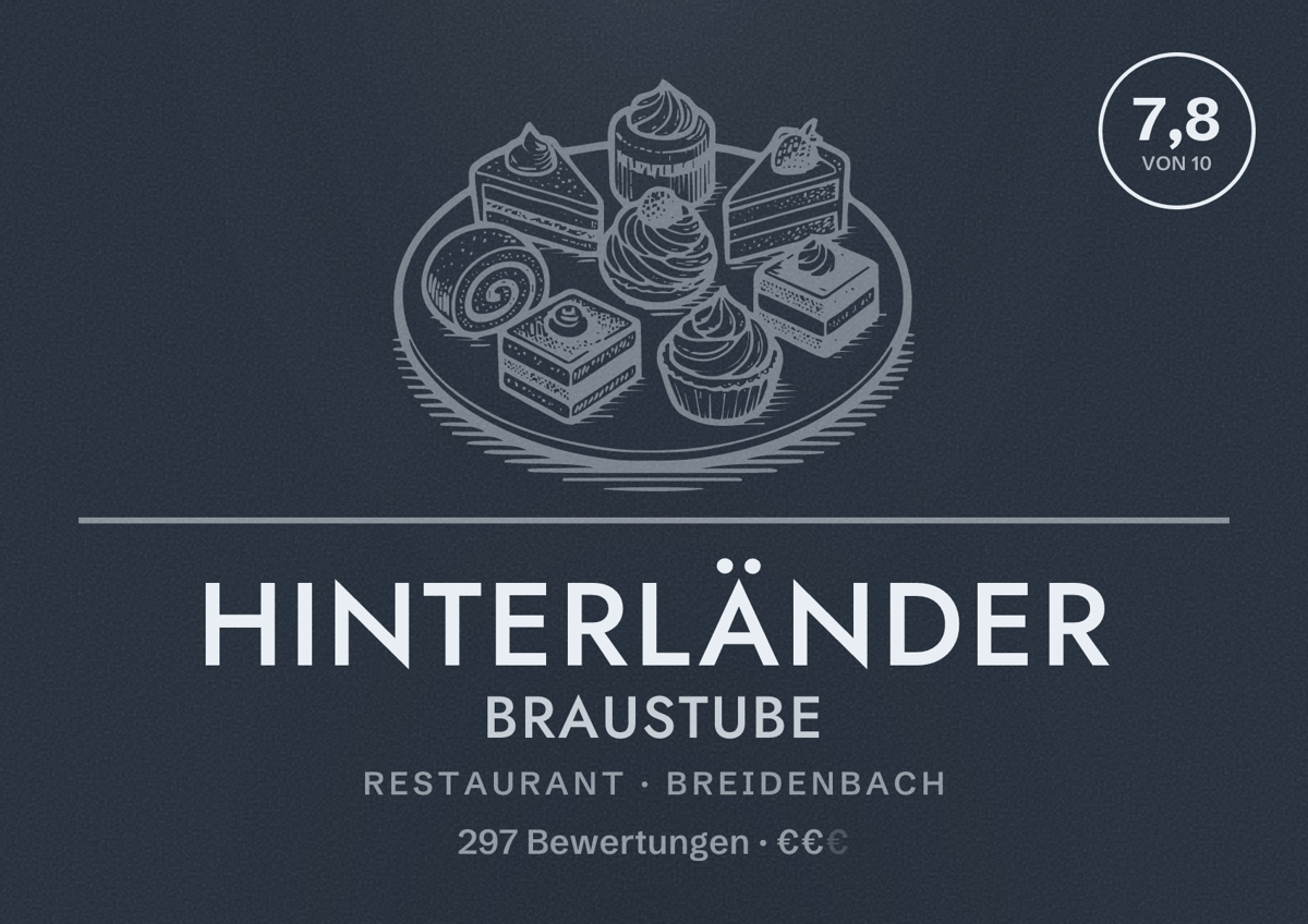 Illustriertes Poster von Hinterländer Braustube, Restaurant in Breidenbach: Bewertung 7,8 von 10 aus 297 Bewertungen, Preisniveau €€