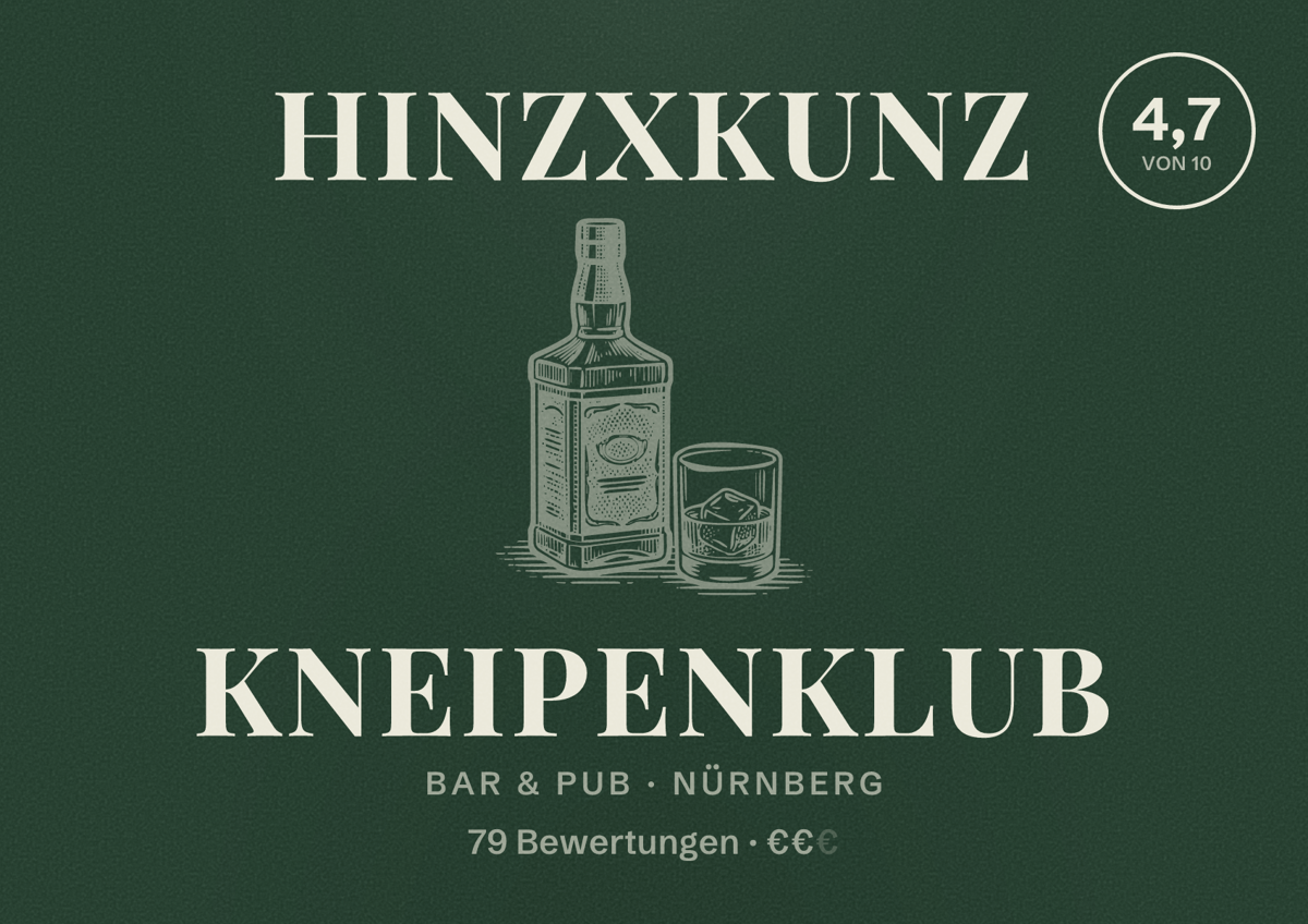 Illustriertes Poster von HINZxKUNZ KneipenKlub, Bar & Pub in Nürnberg: Bewertung 4,7 von 10 aus 79 Bewertungen, Preisniveau €€