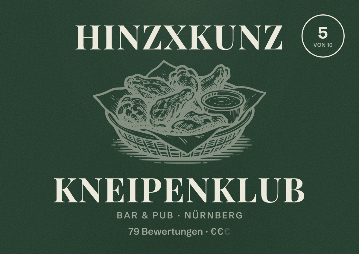 Illustriertes Poster von HINZxKUNZ KneipenKlub, Bar & Pub in Nürnberg: Bewertung 5,0 von 10 aus 79 Bewertungen, Preisniveau €€