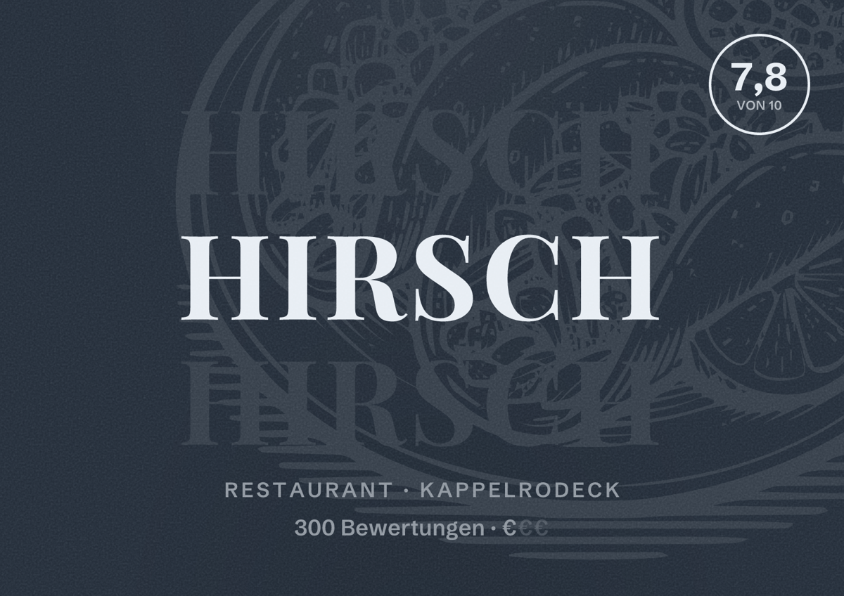 Illustriertes Poster von Hirsch, Restaurant in Kappelrodeck: Bewertung 7,8 von 10 aus 300 Bewertungen, Preisniveau €
