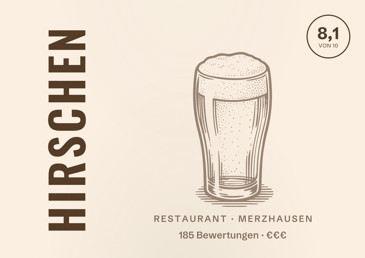 Illustriertes Poster von Hirschen, Restaurant in Merzhausen: Bewertung 8,1 von 10 aus 185 Bewertungen, Preisniveau €€€