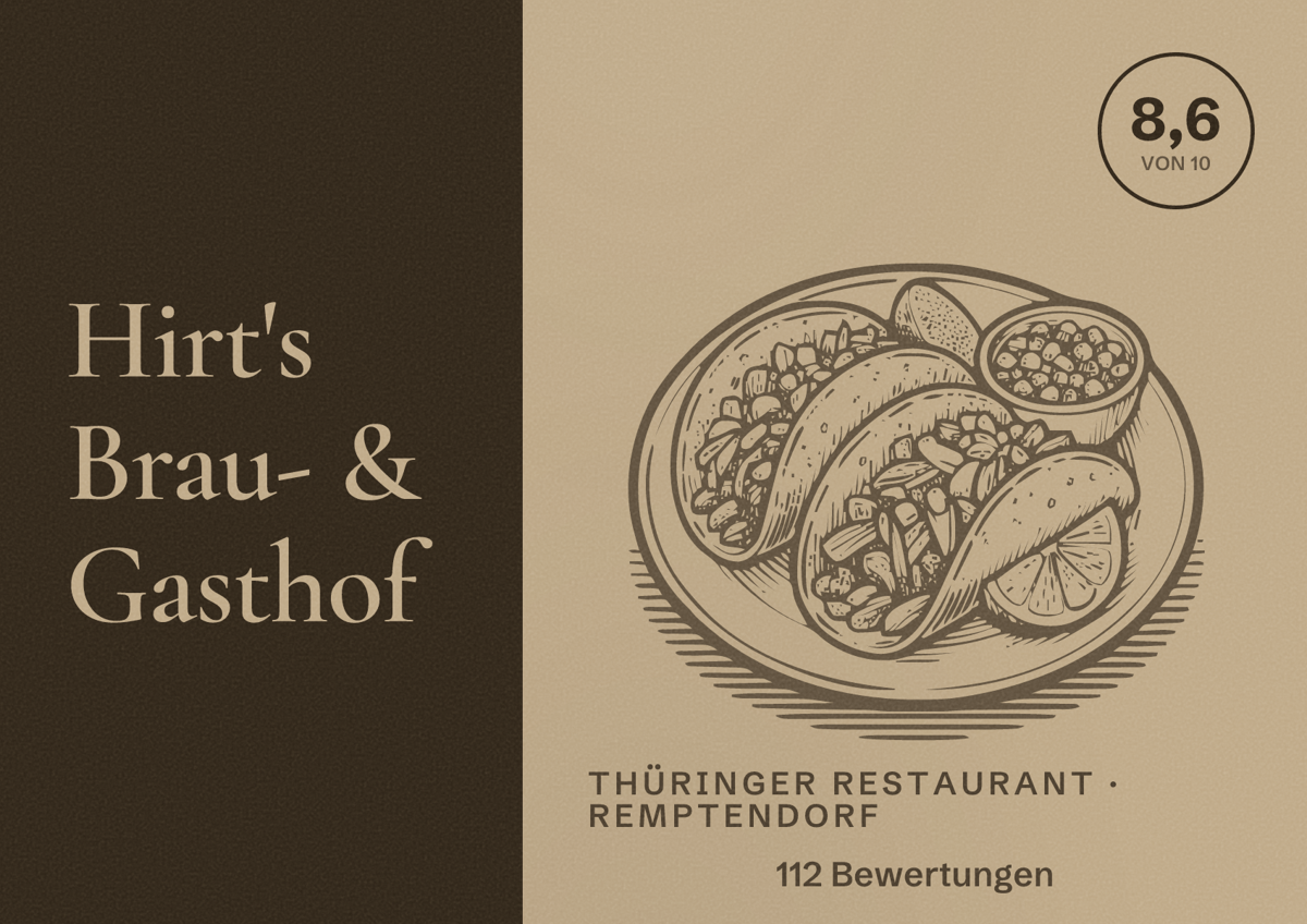 Illustriertes Poster von Hirt's Brau- & Gasthof, Thüringer Restaurant in Remptendorf: Bewertung 8,6 von 10 aus 112 Bewertungen