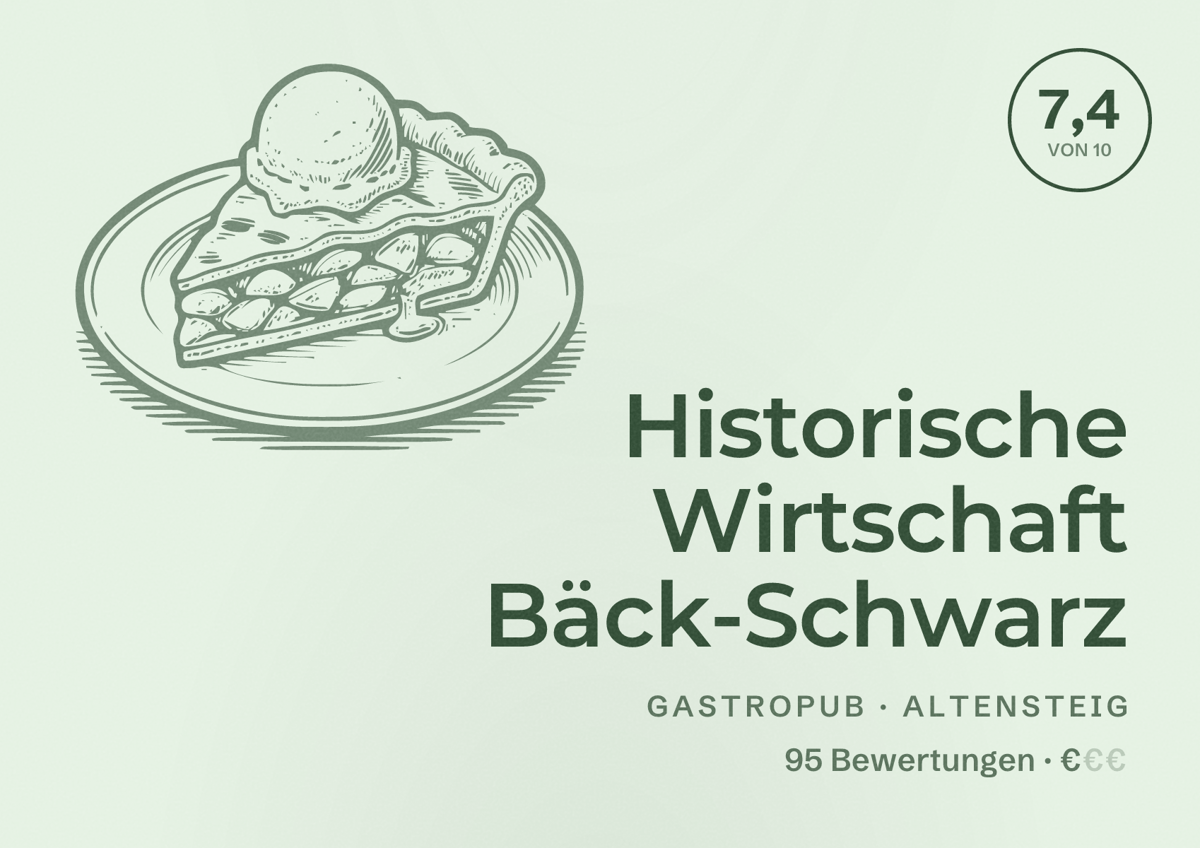 Illustriertes Poster von Historische Wirtschaft Bäck-Schwarz, Gastropub in Altensteig: Bewertung 7,4 von 10 aus 95 Bewertungen, Preisniveau €