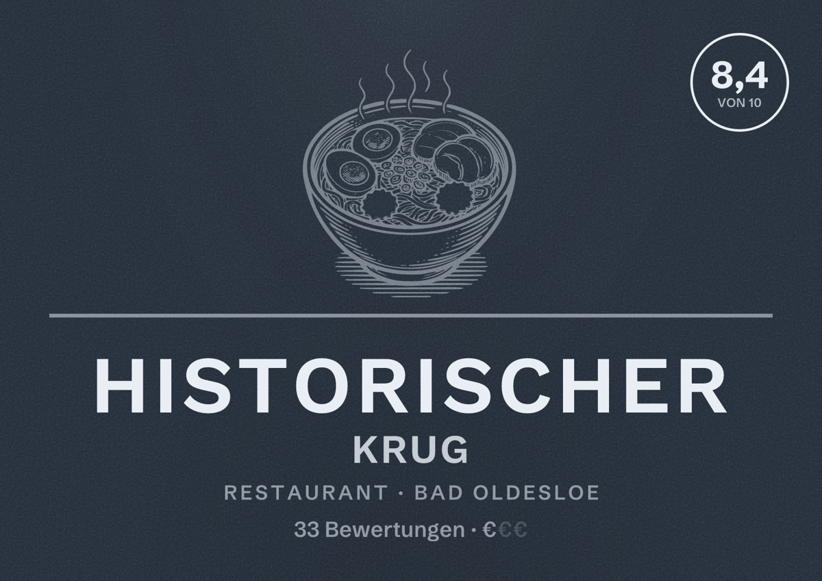 Illustriertes Poster von Historischer Krug, Restaurant in Bad Oldesloe: Bewertung 8,4 von 10 aus 33 Bewertungen, Preisniveau €