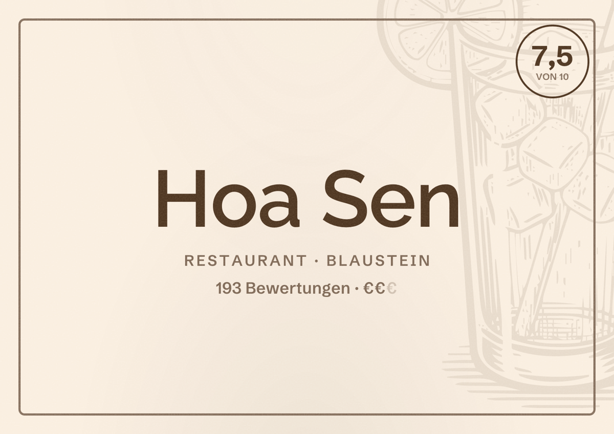 Illustriertes Poster von Hoa Sen, Restaurant in Blaustein: Bewertung 7,5 von 10 aus 193 Bewertungen, Preisniveau €€