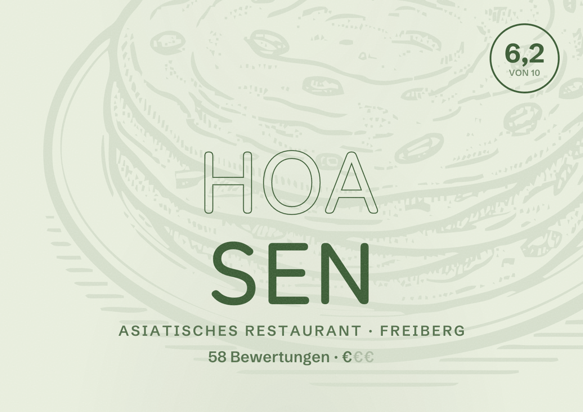 Illustriertes Poster von Hoa Sen, Asiatisches Restaurant in Freiberg: Bewertung 6,2 von 10 aus 58 Bewertungen, Preisniveau €